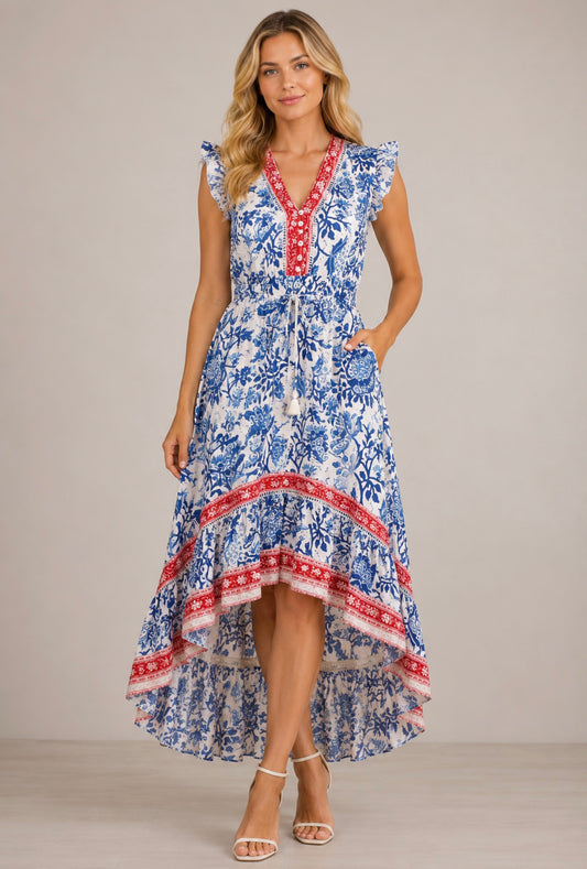 Nina High Low Neck - Floral Vine