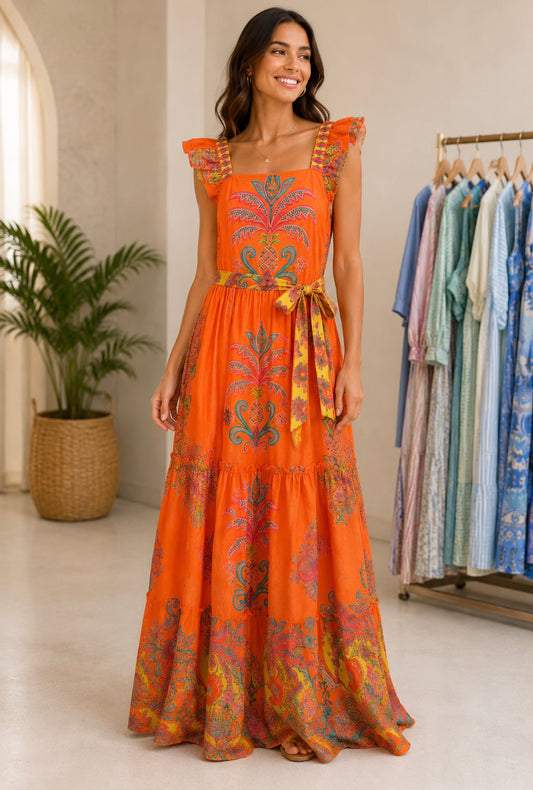 Elsie Dress - Apricot Filigree
