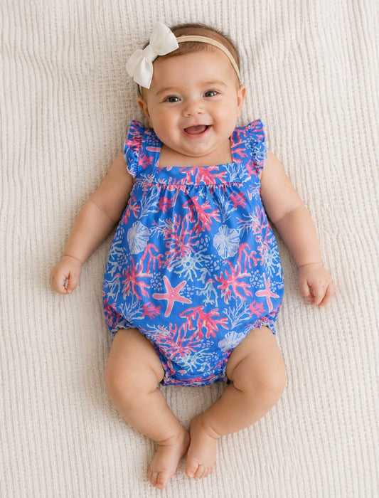 Coral Cove Ruffle Cross Back Romper