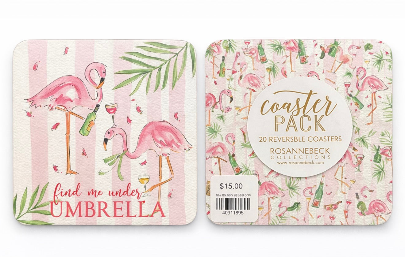 Handpainted Flamingos with Champagne Paper Coaster