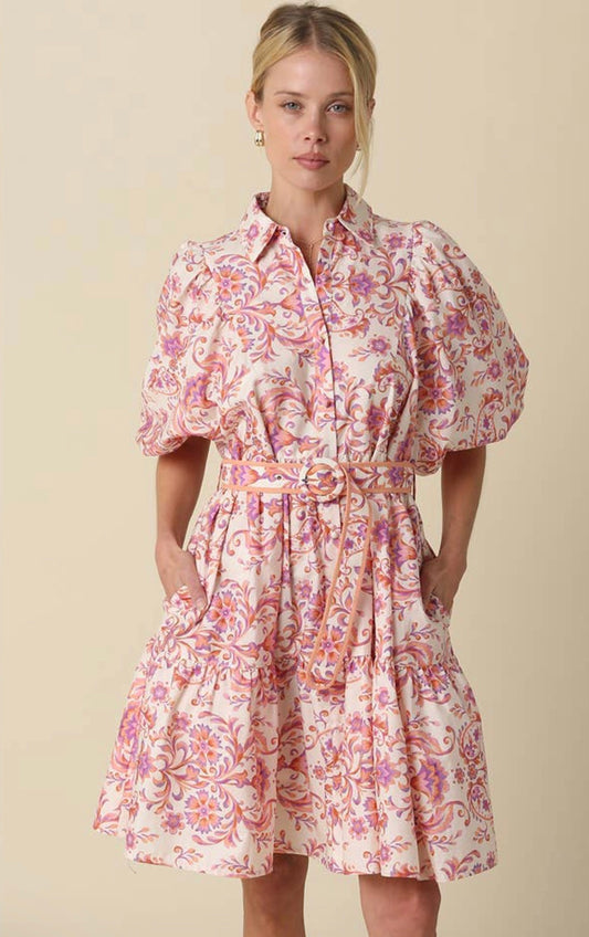 Apricot Puff Sleeve Dress