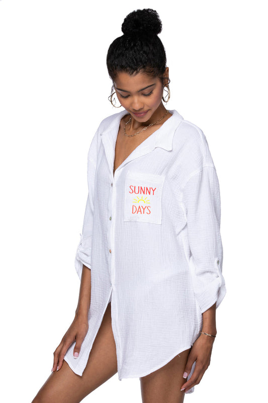 Good Vibes Cotton Gauze Shirt Mini Dress