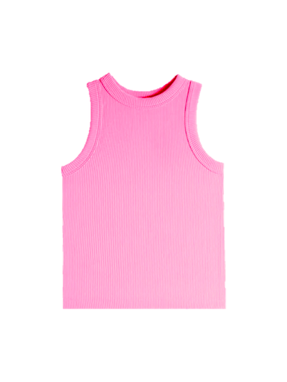 Girls High Neck Ribbed Tank - Bubble Gum Pink