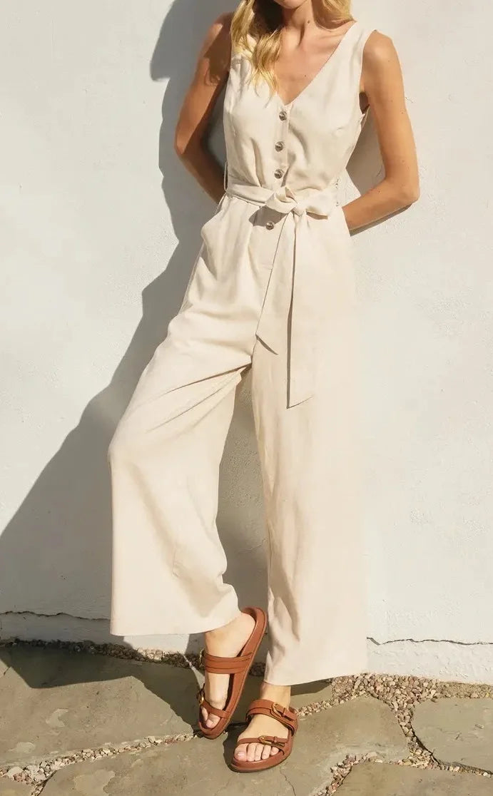 Oatmeal Button Down Jumpsuit