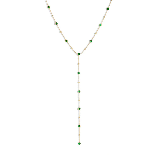 Bezel Gemstone Lariat - Emerald