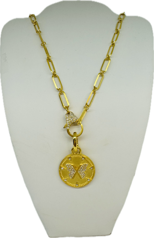 Gold Disc Butterfly Charm