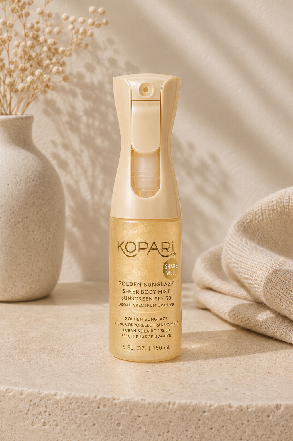 Kopari Golden Sunglaze Sheer Body Mist Sunscreen SPF 50, Infused with Shimmering Body Oil