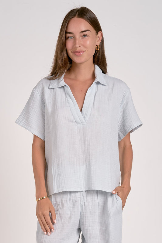 Beachy Gauze V-Neck-Light Baby Blue