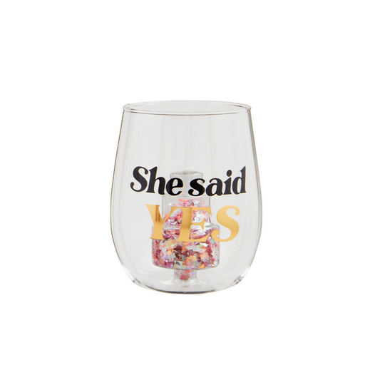 She Said Yes Wedding Glass