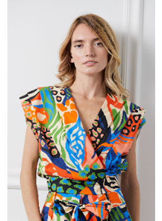 Printed Pleated Surplice Crop Top