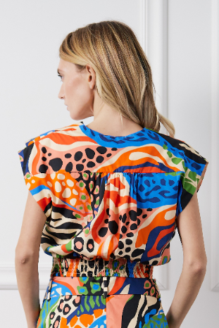 Printed Pleated Surplice Crop Top