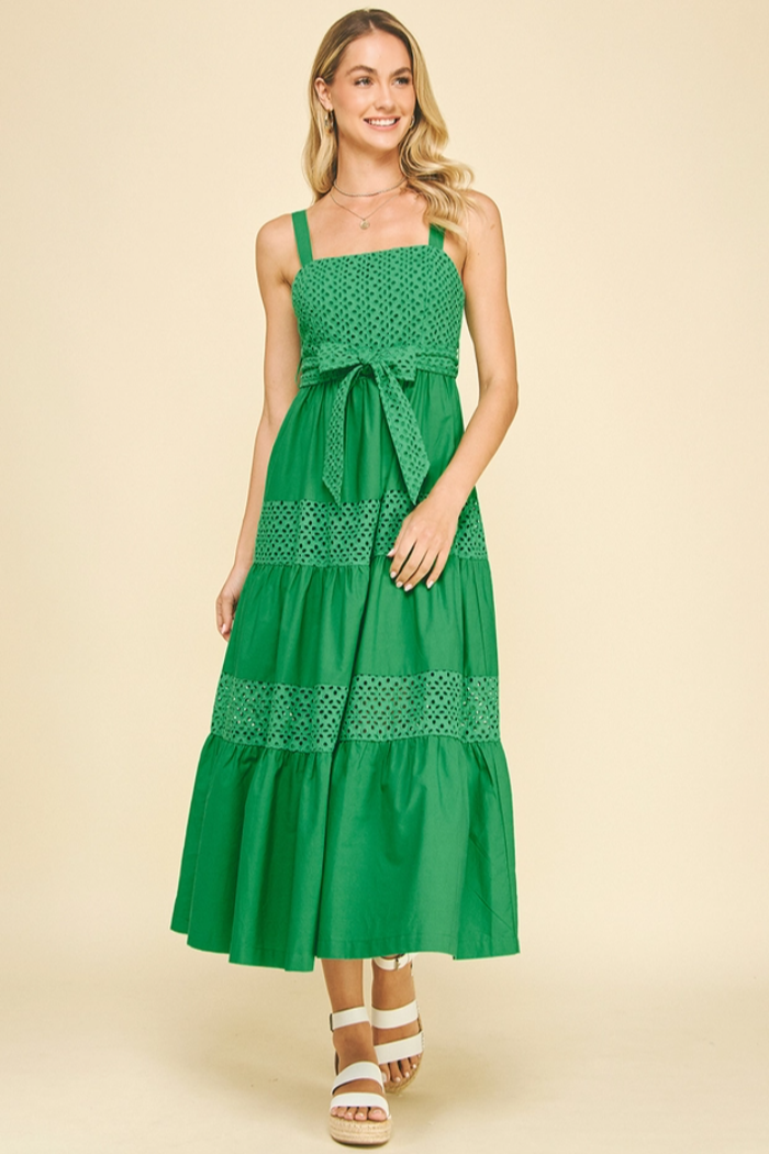 Eyelet Kelly Green Maxi Dress