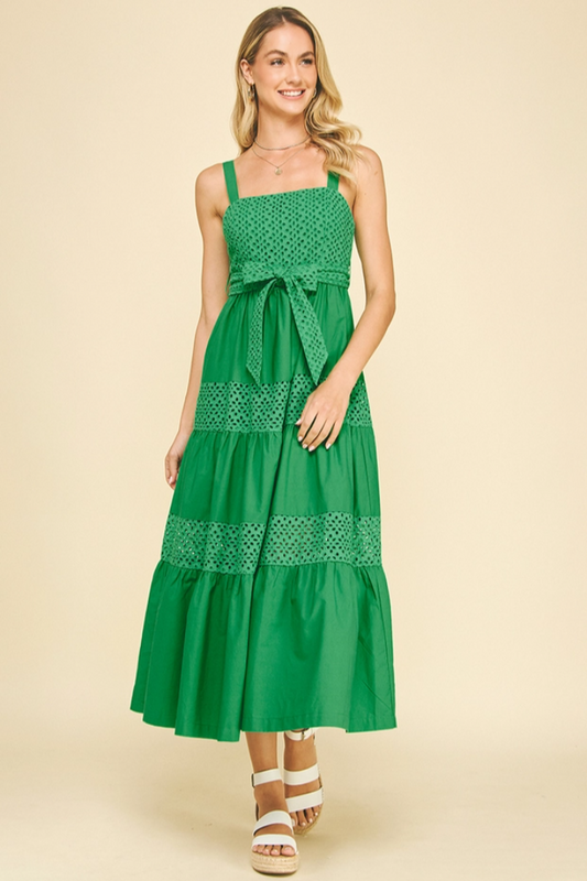 Eyelet Kelly Green Maxi Dress