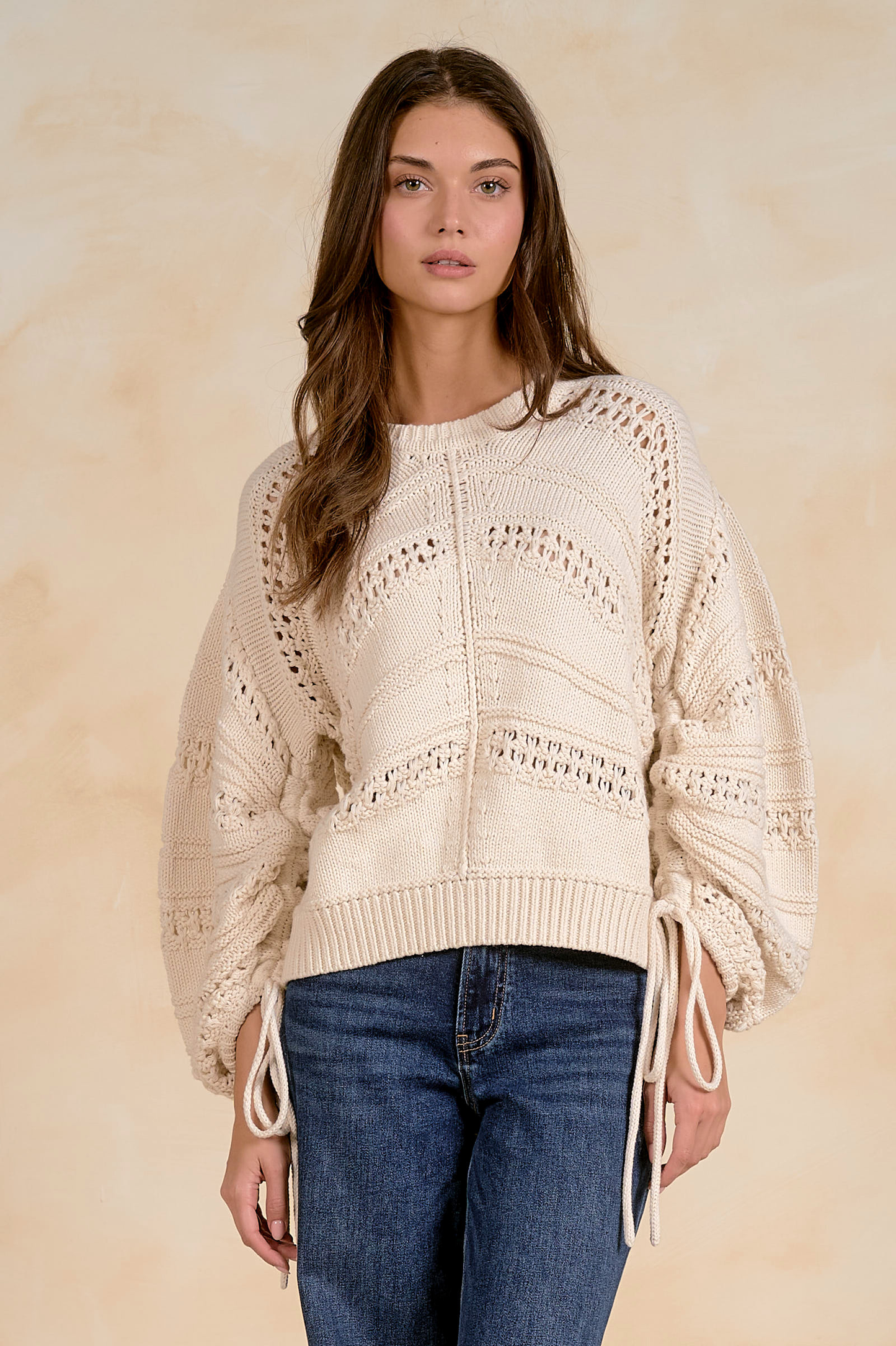 Tie Sleeve Off White Sweater