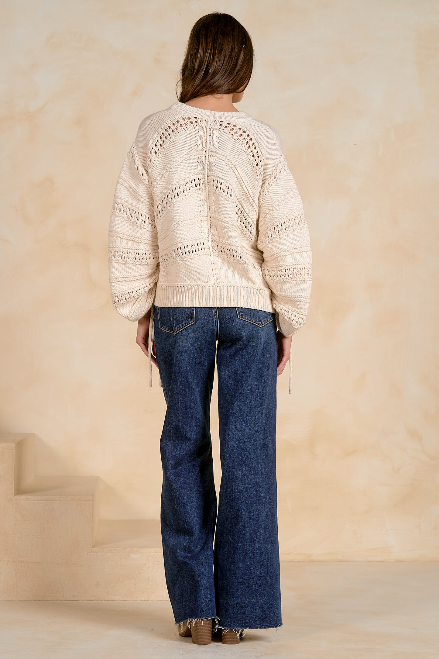 Tie Sleeve Off White Sweater