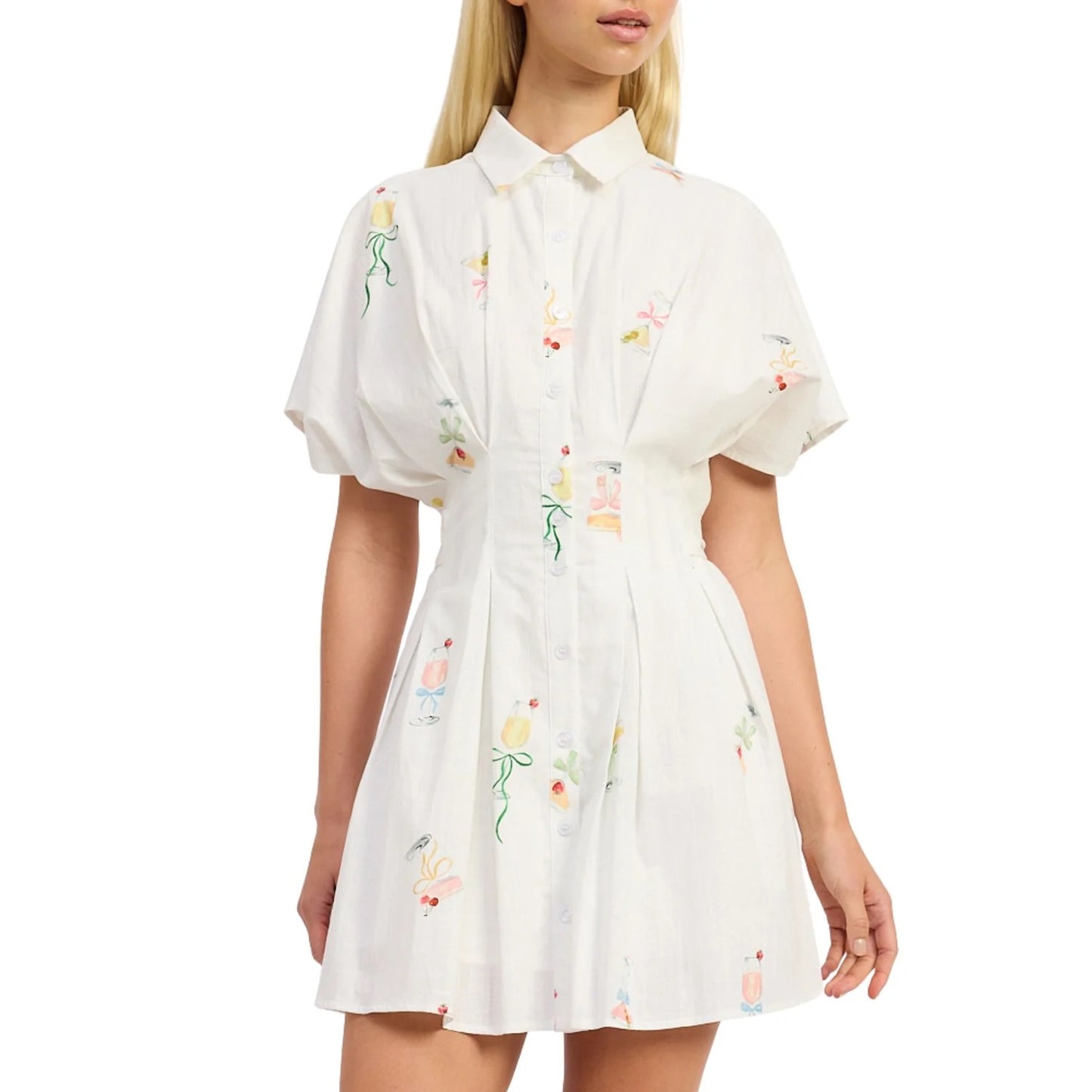 Martini Print Mini Shirt Dress
