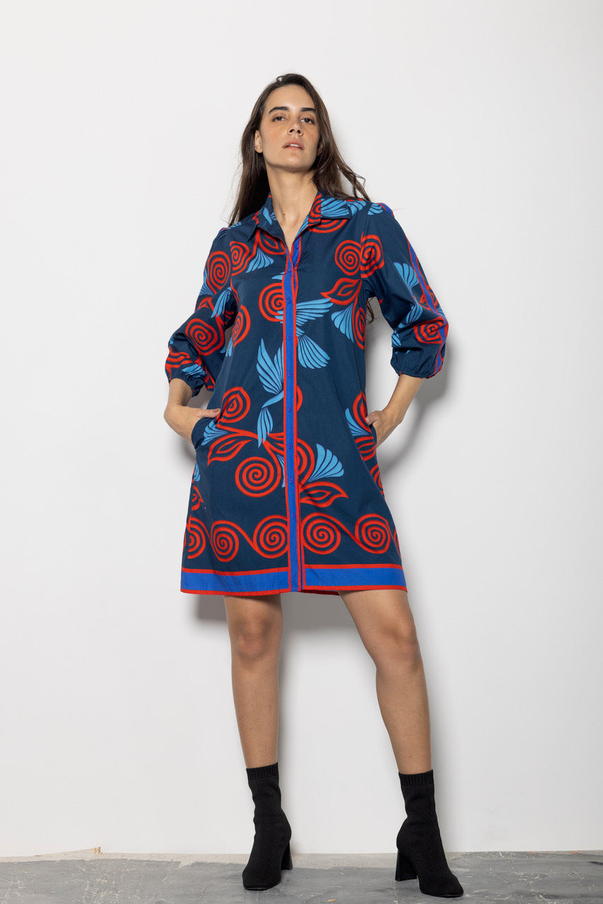 Ava Indigo Feather Dress