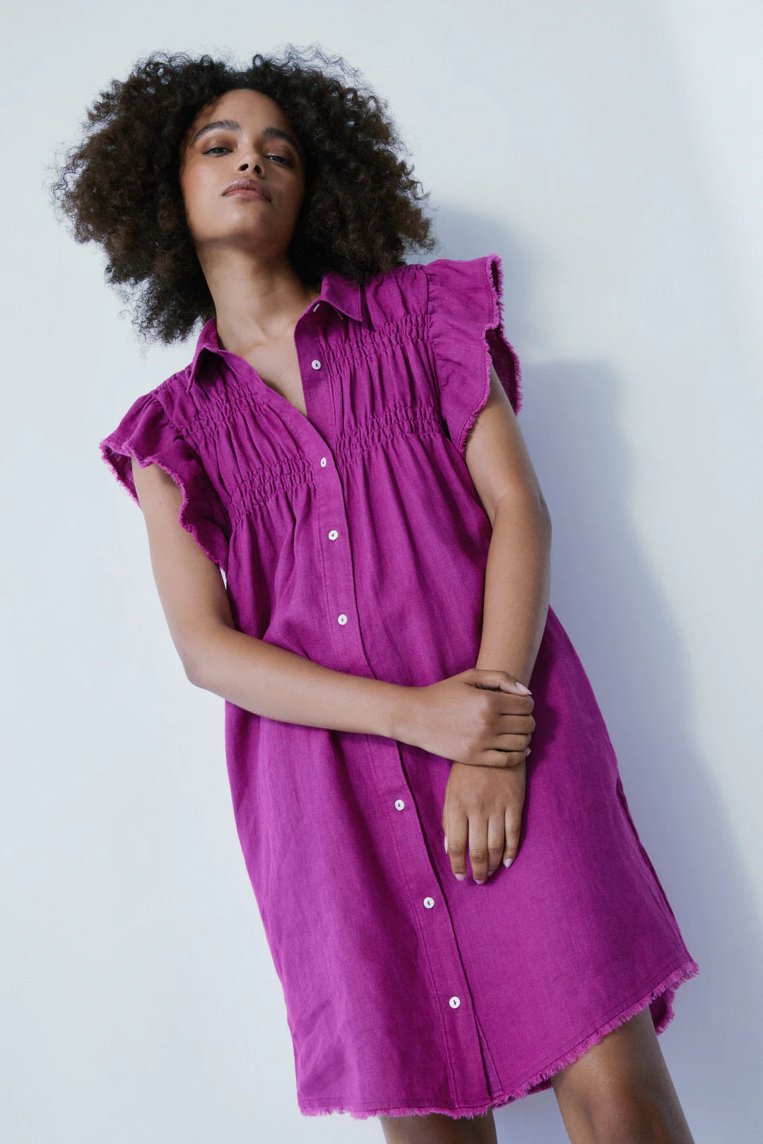 Sunset Deep Violet Button-up shirt dress