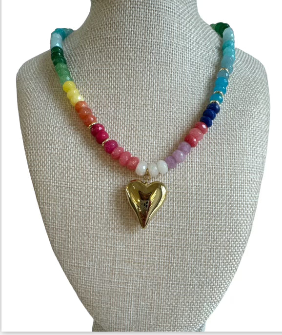 Beaded Glass Necklace with Heart