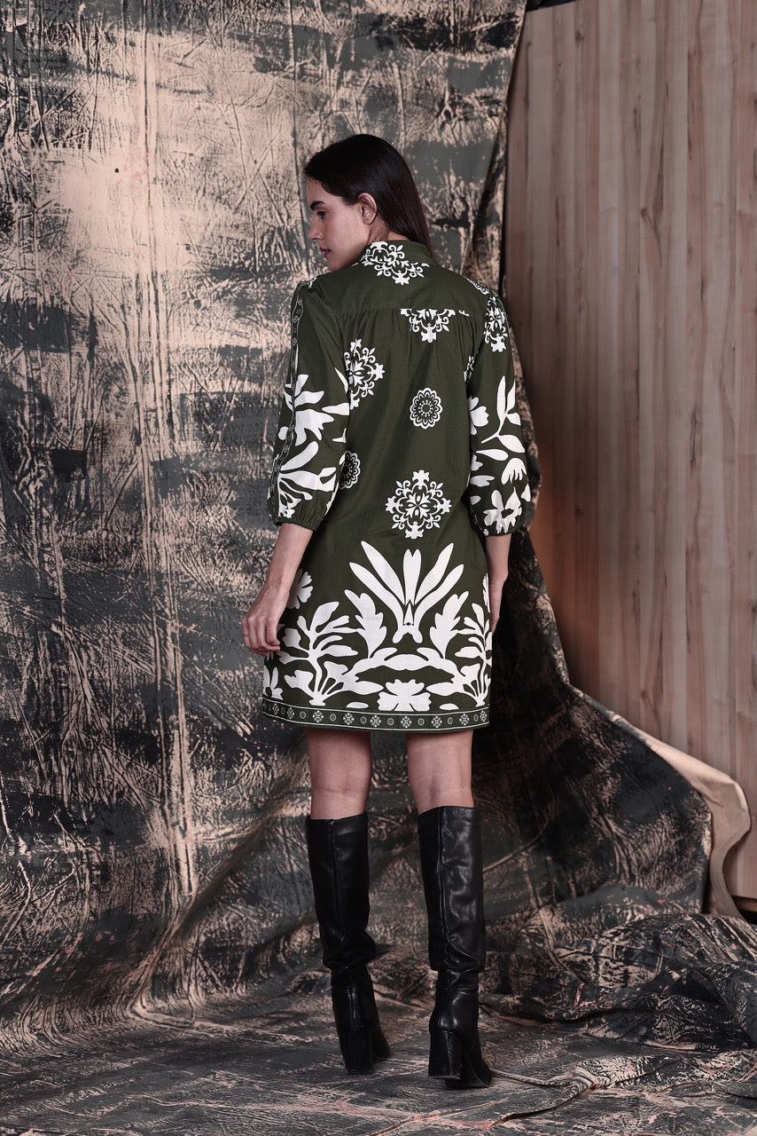 Ava Olive Foliage Dress