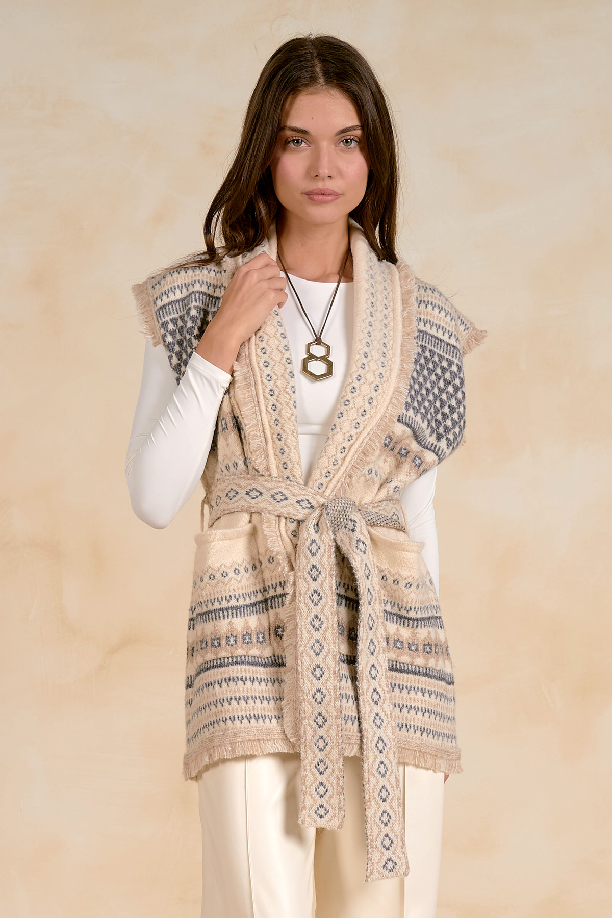 Printed Sleeveless Cardigan