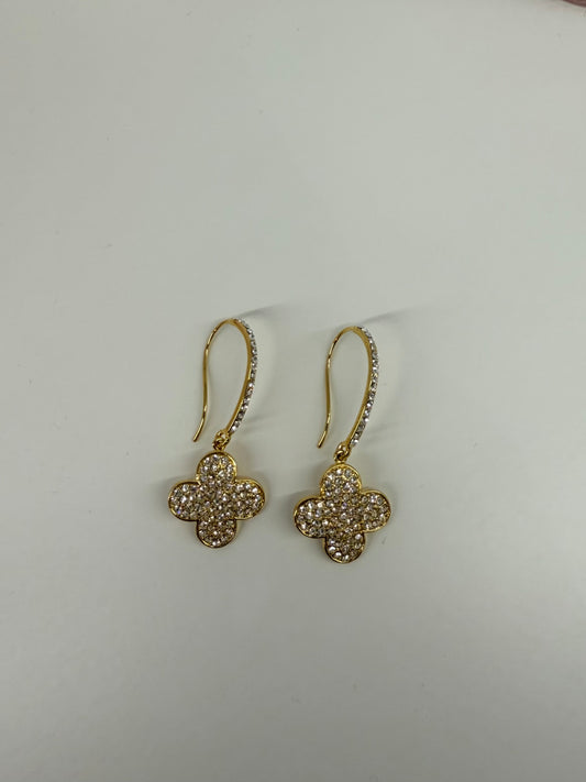 Gold French Wire with Pave Clover Earrings