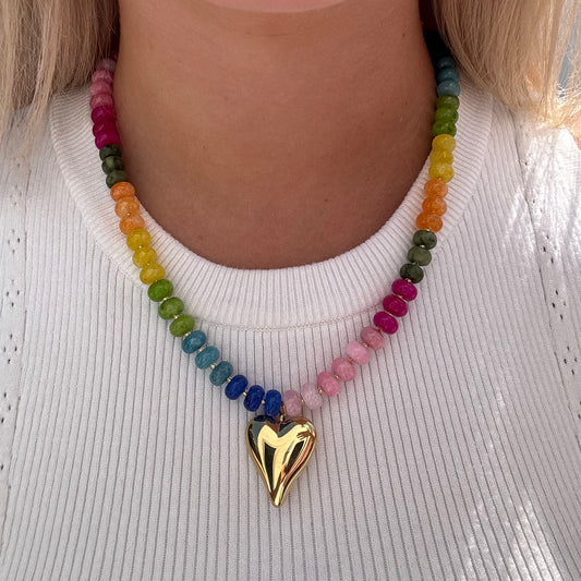 Beaded Glass Necklace with Heart