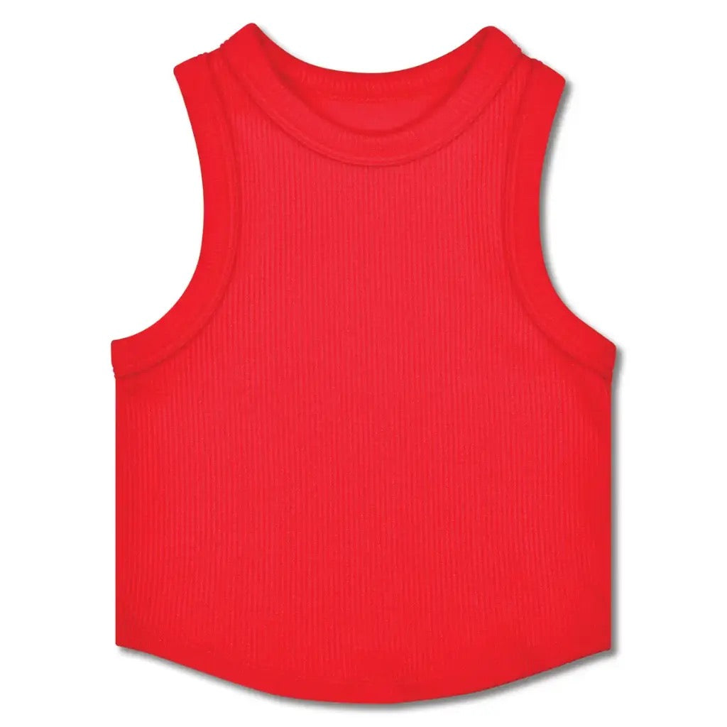 Cropped Ribbed Tank Top - Cherry Red