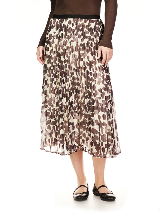 Chocolate Spots Pleated Midi Skirt