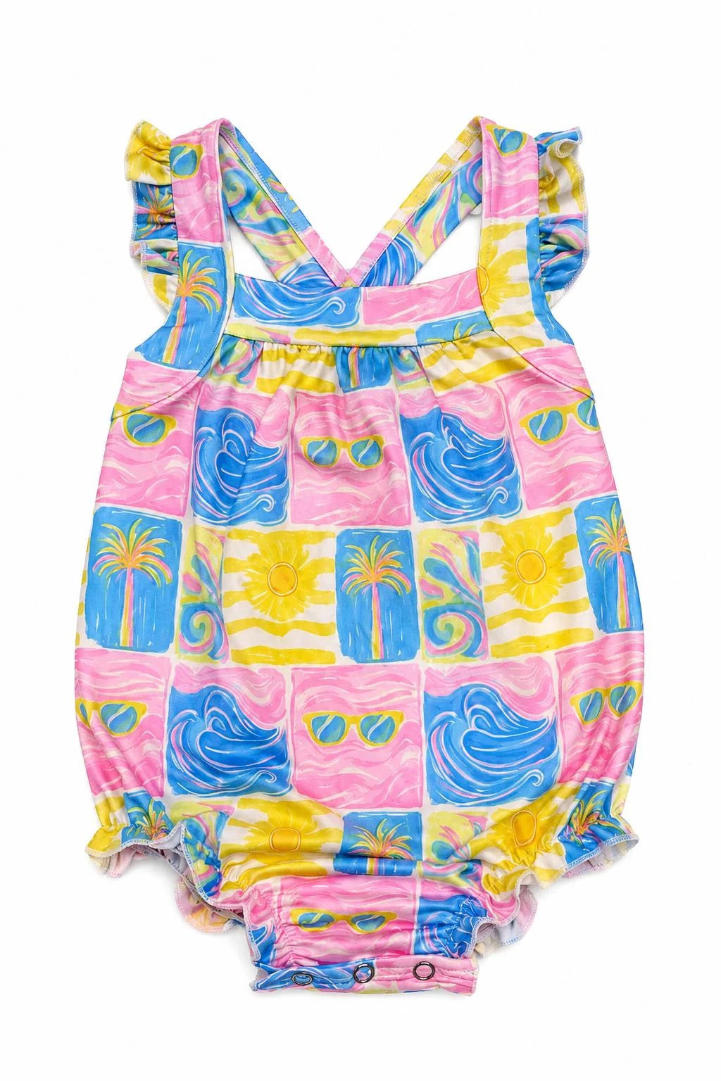 Tropical Summer Ruffle Back Romper