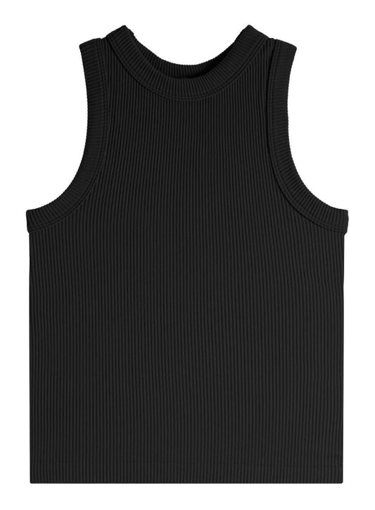 Girls High Neck Ribbed Tank - Black