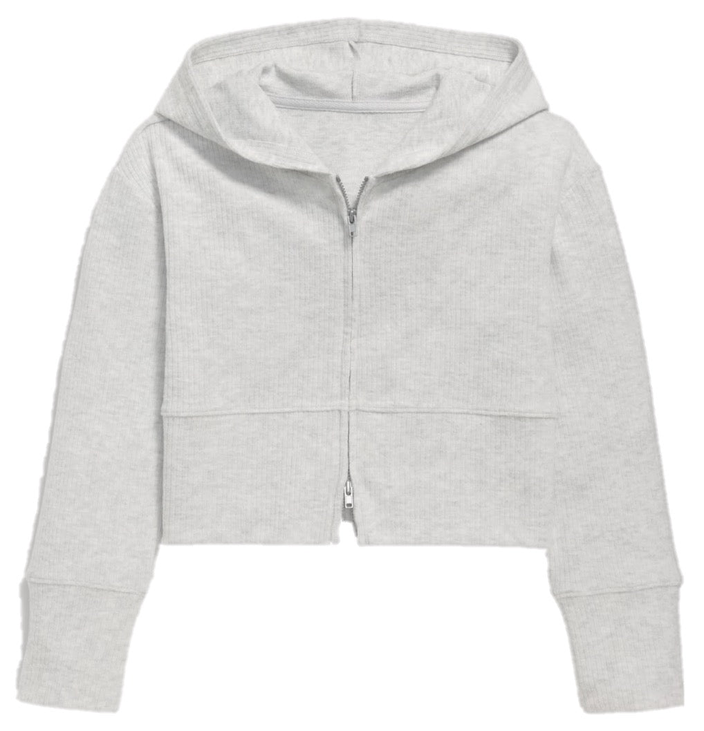 Ribbed Zip Up Hoodie - Heather Grey