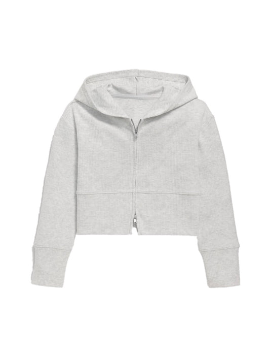 Ribbed Zip Up Hoodie - Heather Grey