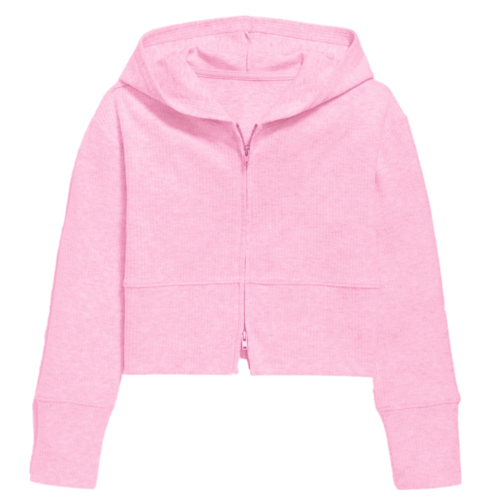 Ribbed Zip Up Hoodie - Chalk Pink