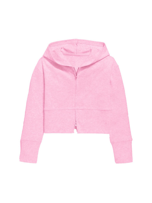 Ribbed Zip Up Hoodie - Chalk Pink