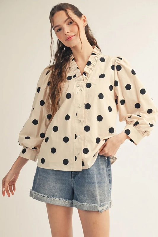 Polka Dot Balloon Sleeve Top