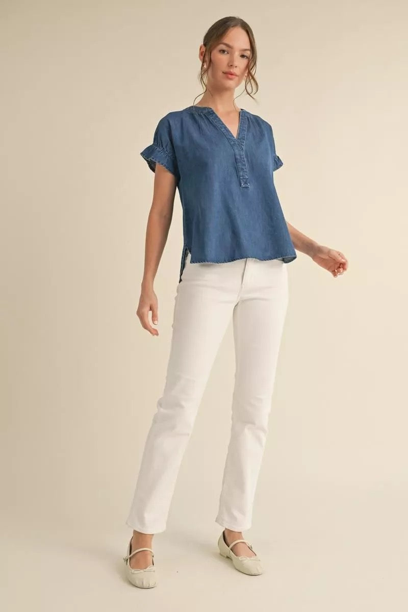 Denim Ruffle Sleeve Top
