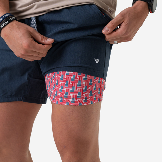 Athletic Short 7" - Heather Navy / American Flag Liner