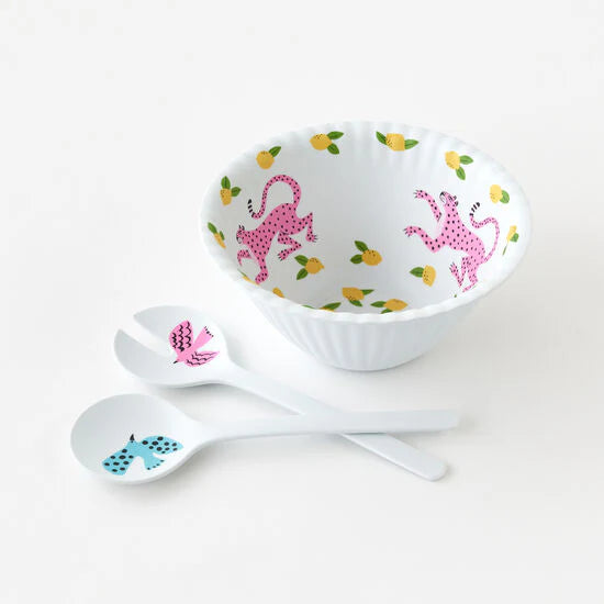 Leopard Melamine "Paper" Salad Bowl with Server