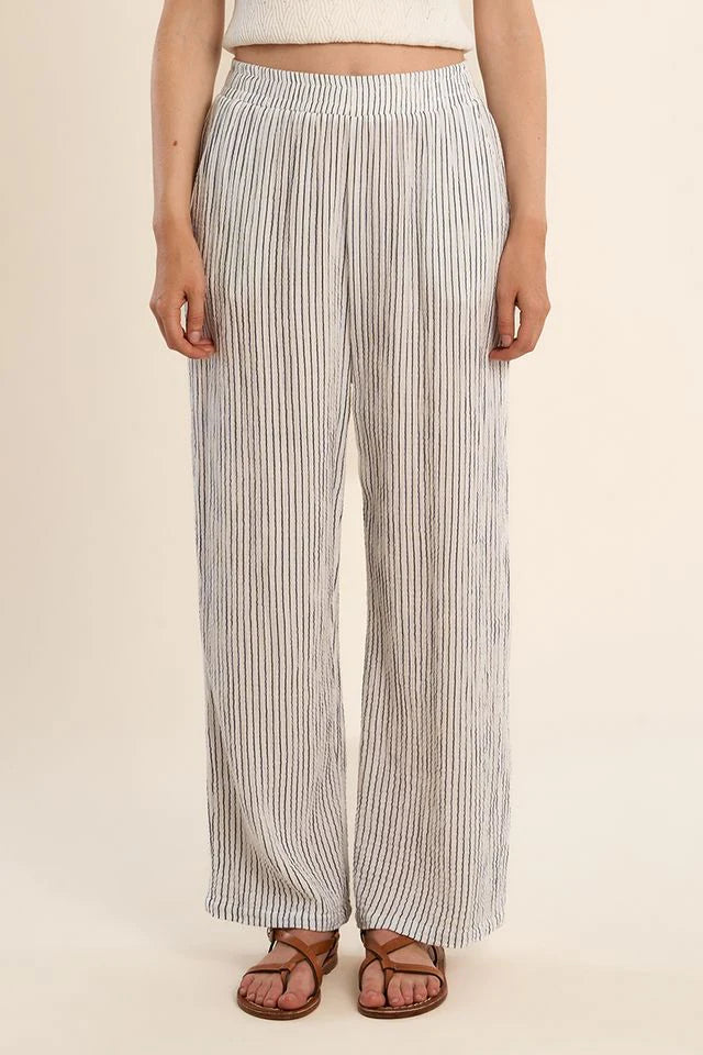 White and Navy Pinstripe Pants