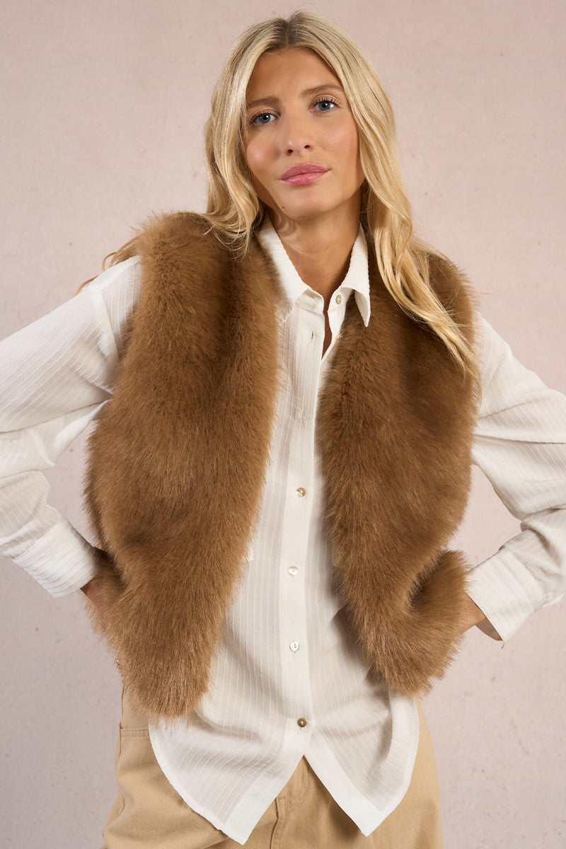 Faux Fur Vest - Camel