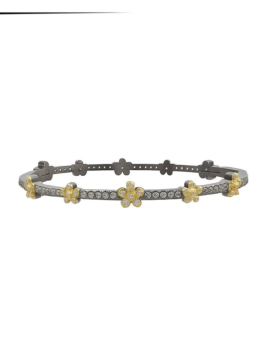 CZ Flower Pave Bracelet - Black