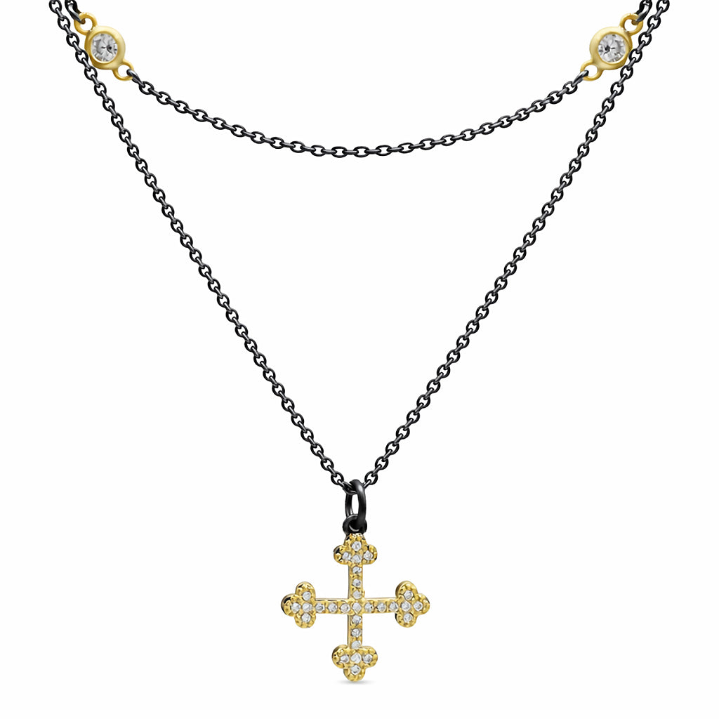 Double Black Gold Cross Necklace
