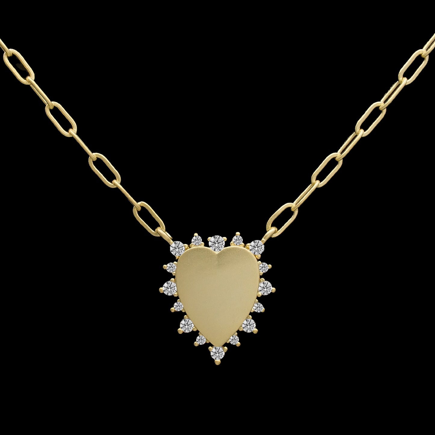 Heart with CZ Trim Matte Paperclip Necklace