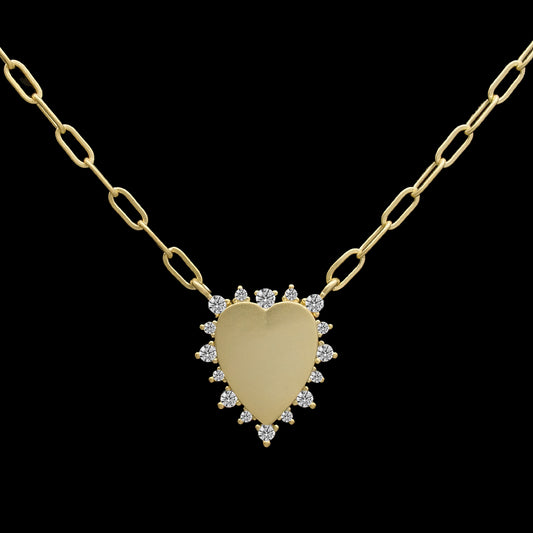 Heart with CZ Trim Matte Paperclip Necklace
