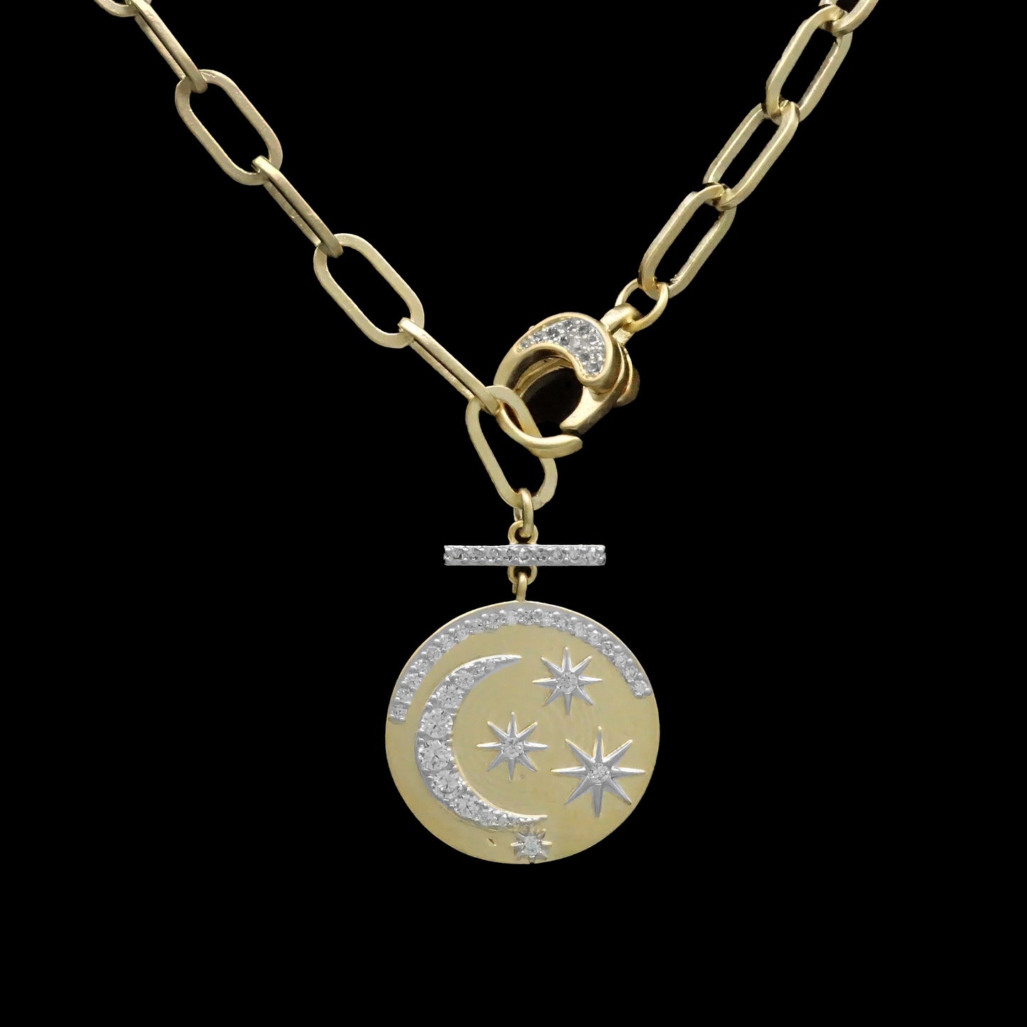 Star and Moon Brushed Gold Necklace