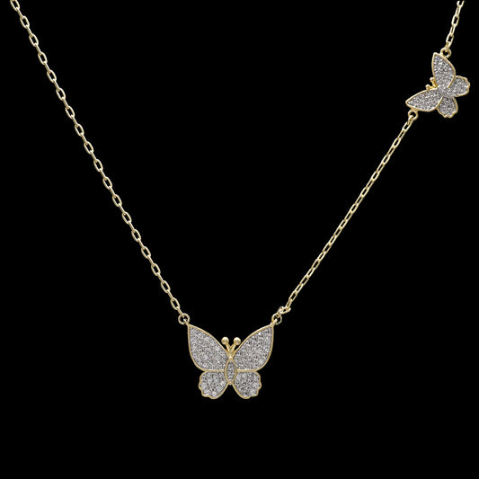 Gold Pave Twin Butterfly Necklace