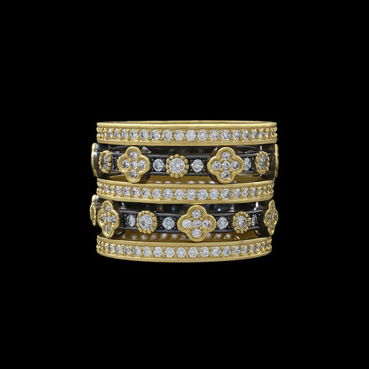 Black Pave Flower Ring Stack