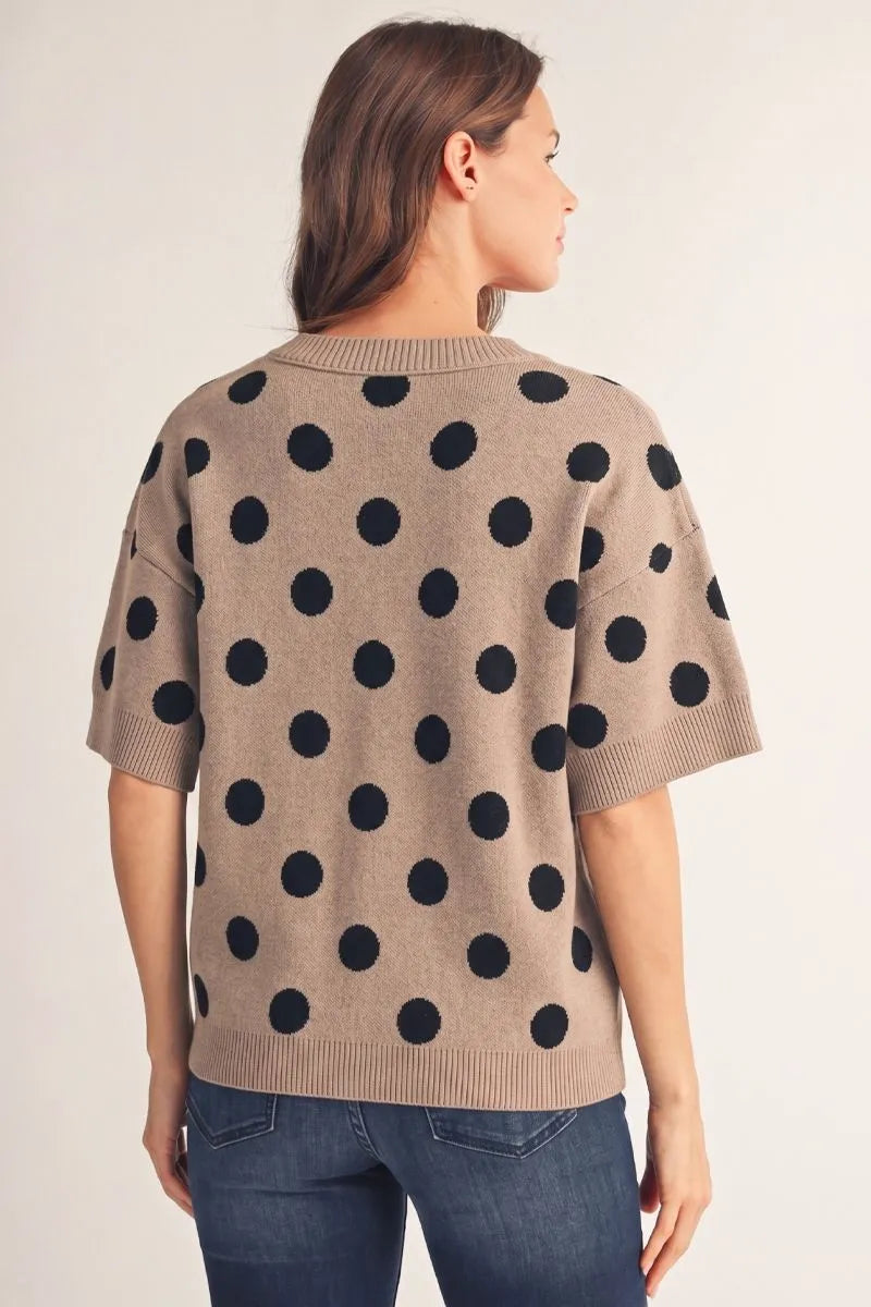 Short Sleeve Polka Dot Sweater - Taupe