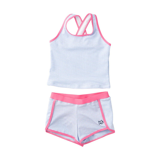 Girls Seaside Tankini - Marina Seersucker